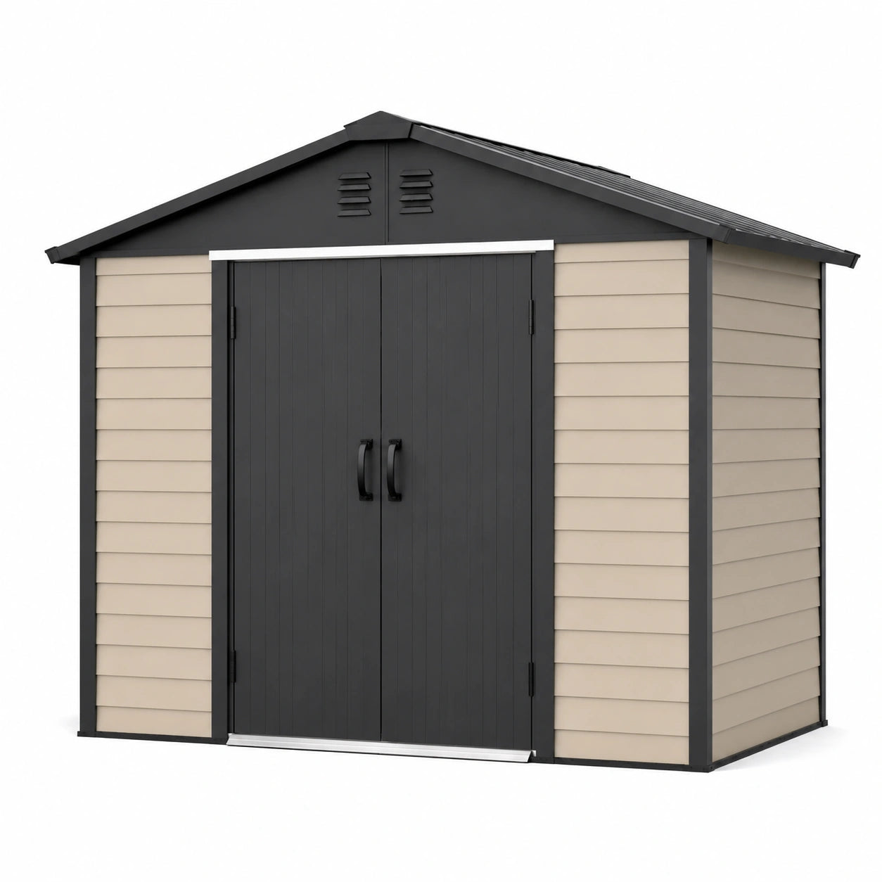 Abri de jardin en plastique beige et gris avec double porte 213cm x 191cm x 226cm