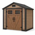 Remise de jardin en résine à double porte couleur bois naturel et noir