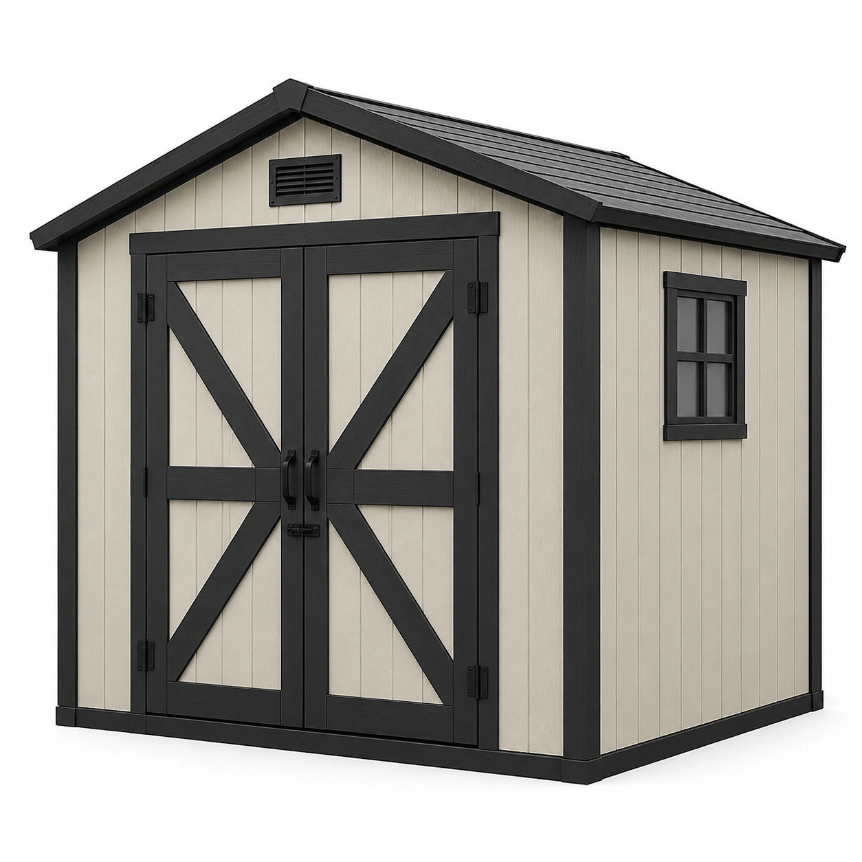 Abri de jardin en résine beige et noir avec cadre en acier