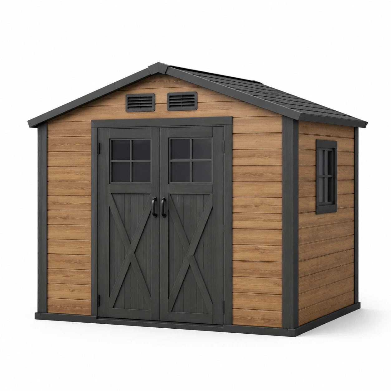 Abri de jardin en bois et métal 230x220x252cm brun/noir