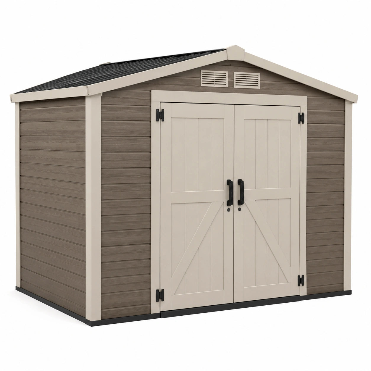 Abri de jardin en plastique marron/blanc avec portes doubles 230x229x252 cm