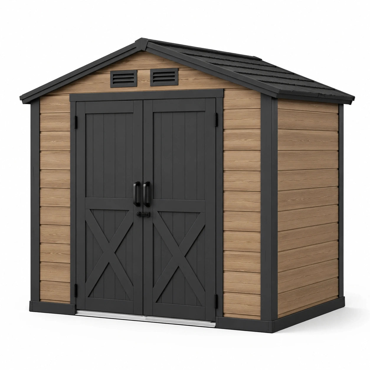 Abri de jardin en plastique avec double porte et ventilation 182x246x227 cm marron/noir