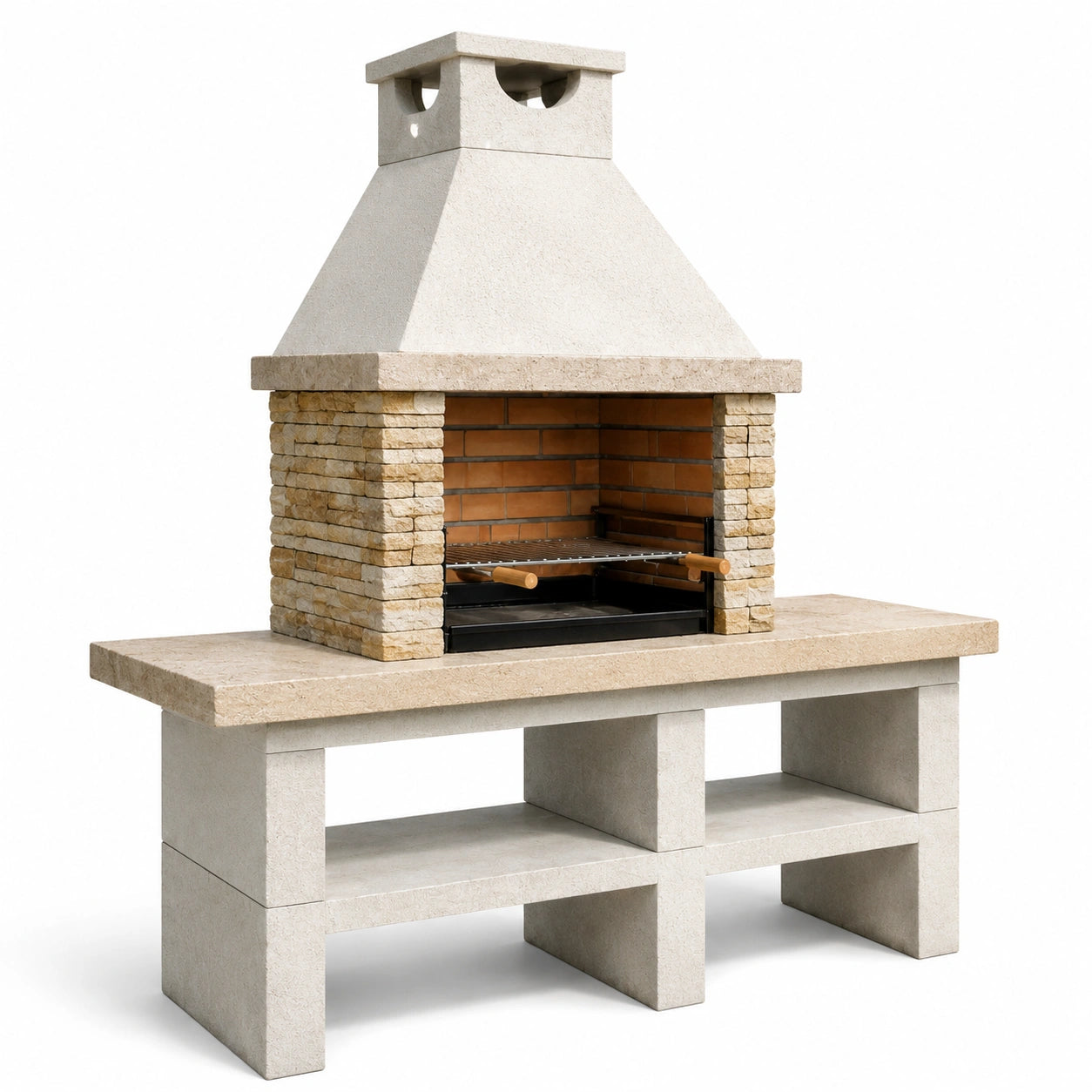 Barbecue extérieur en pierre et brique réfractaire avec grill en acier 142 cm