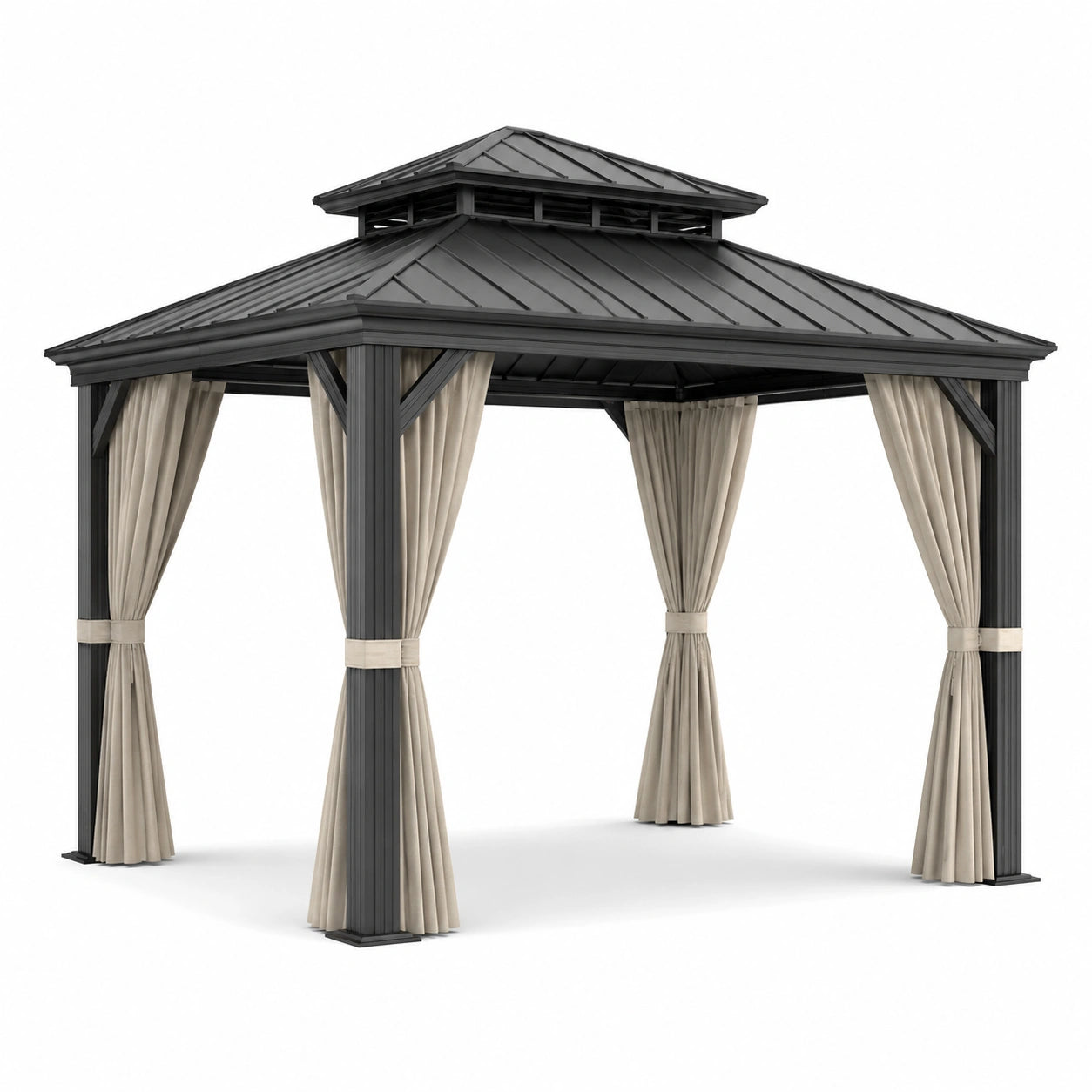 Tonnelle d'extérieur en aluminium et acier avec rideaux en polyester 3x3m