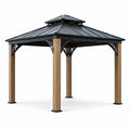 Pavillon de jardin en métal et bois avec toit en acier galvanisé noir