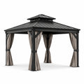 Pavillon de jardin en aluminium et acier avec rideaux en polyester gris