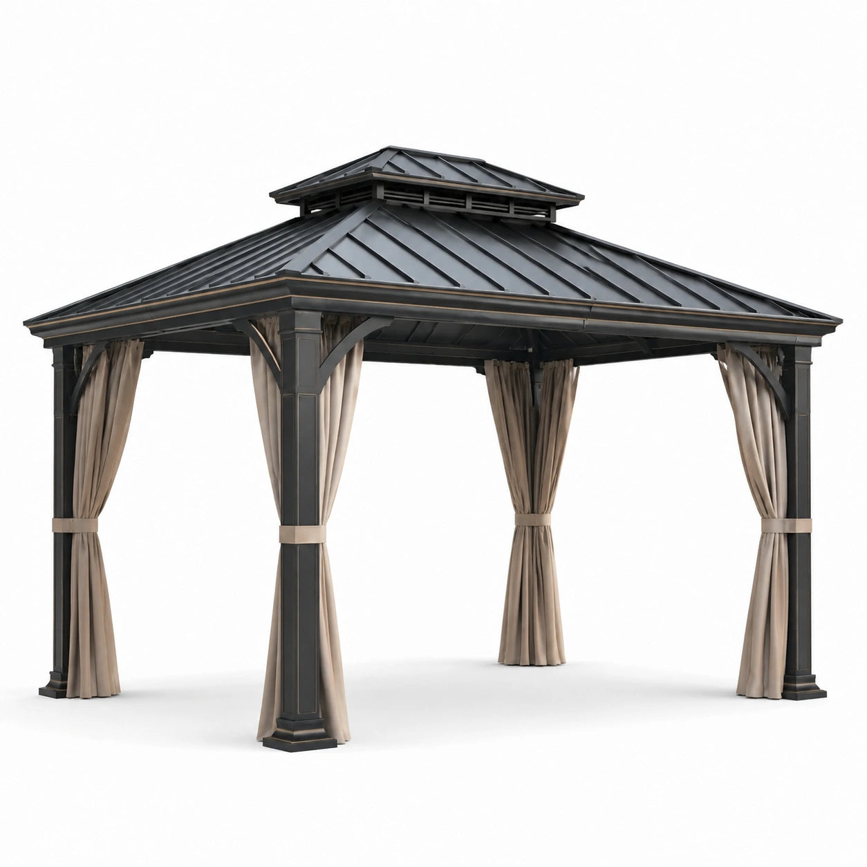 Pavillon en aluminium avec toit en acier et rideaux en polyester 3m x 4m