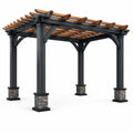 Pergola en métal et bois avec piliers en pierre
