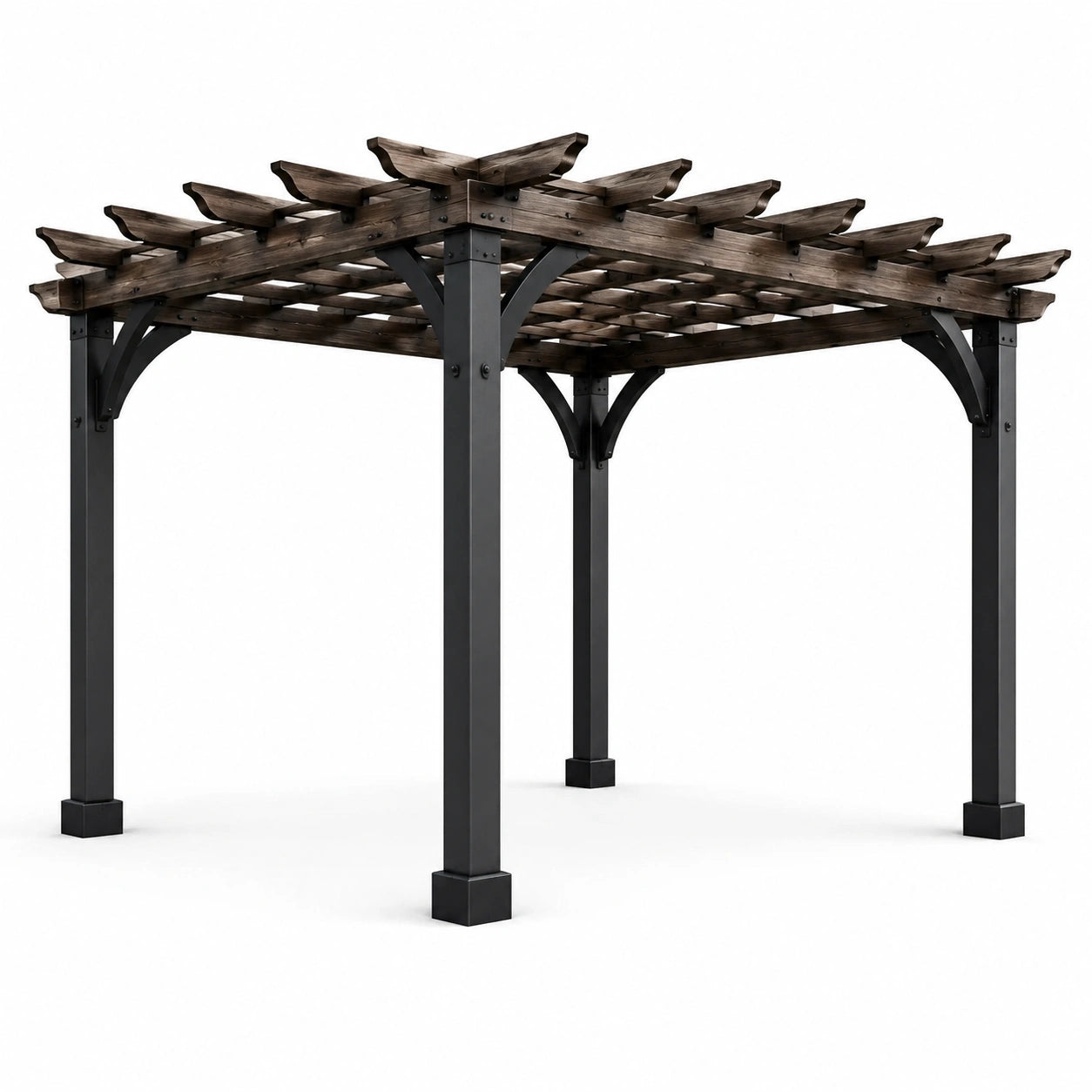 Pergola de jardin en acier et bois de cèdre 300x300x250 cm brun/noir