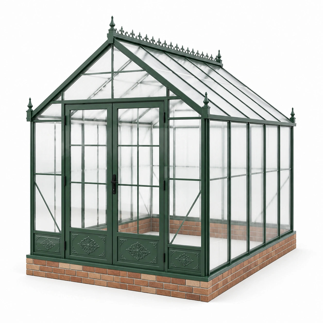 Serre de jardin en métal vert avec panneaux en verre trempé