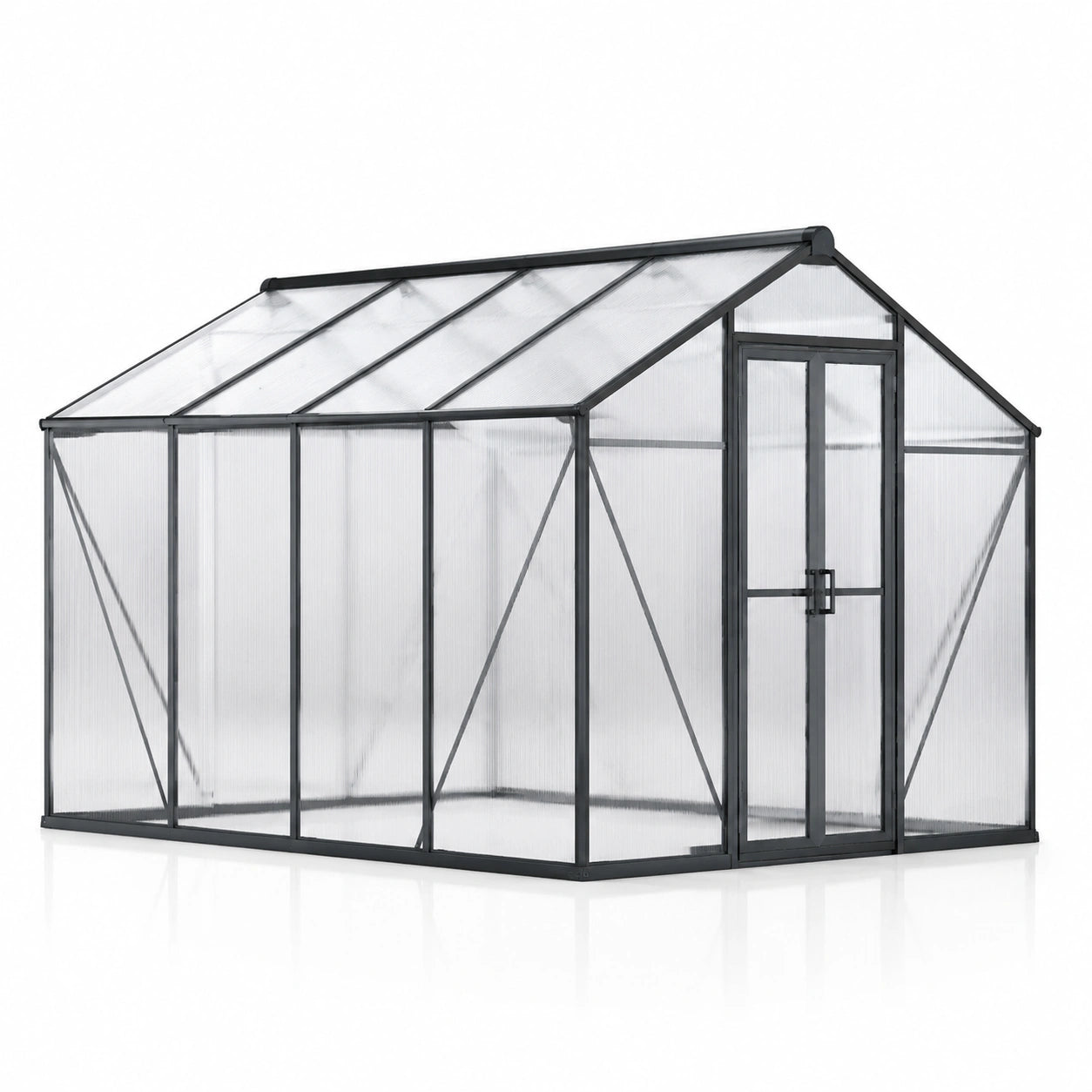 Serre de Jardin en Aluminium avec Panneaux en Polycarbonate Alvéolaire 4mm, 190x375x195 cm