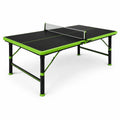 Table de ping-pong en bois et métal avec filet noir et vert
