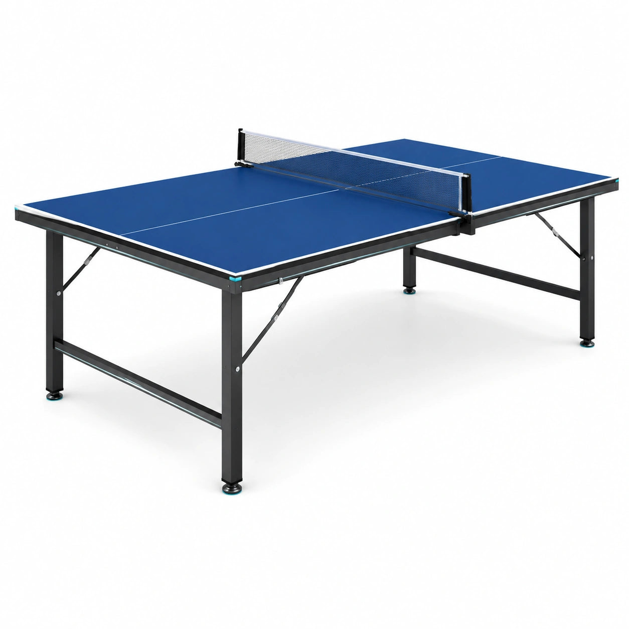 Table de ping-pong pliante bleu MDF et cadre en métal